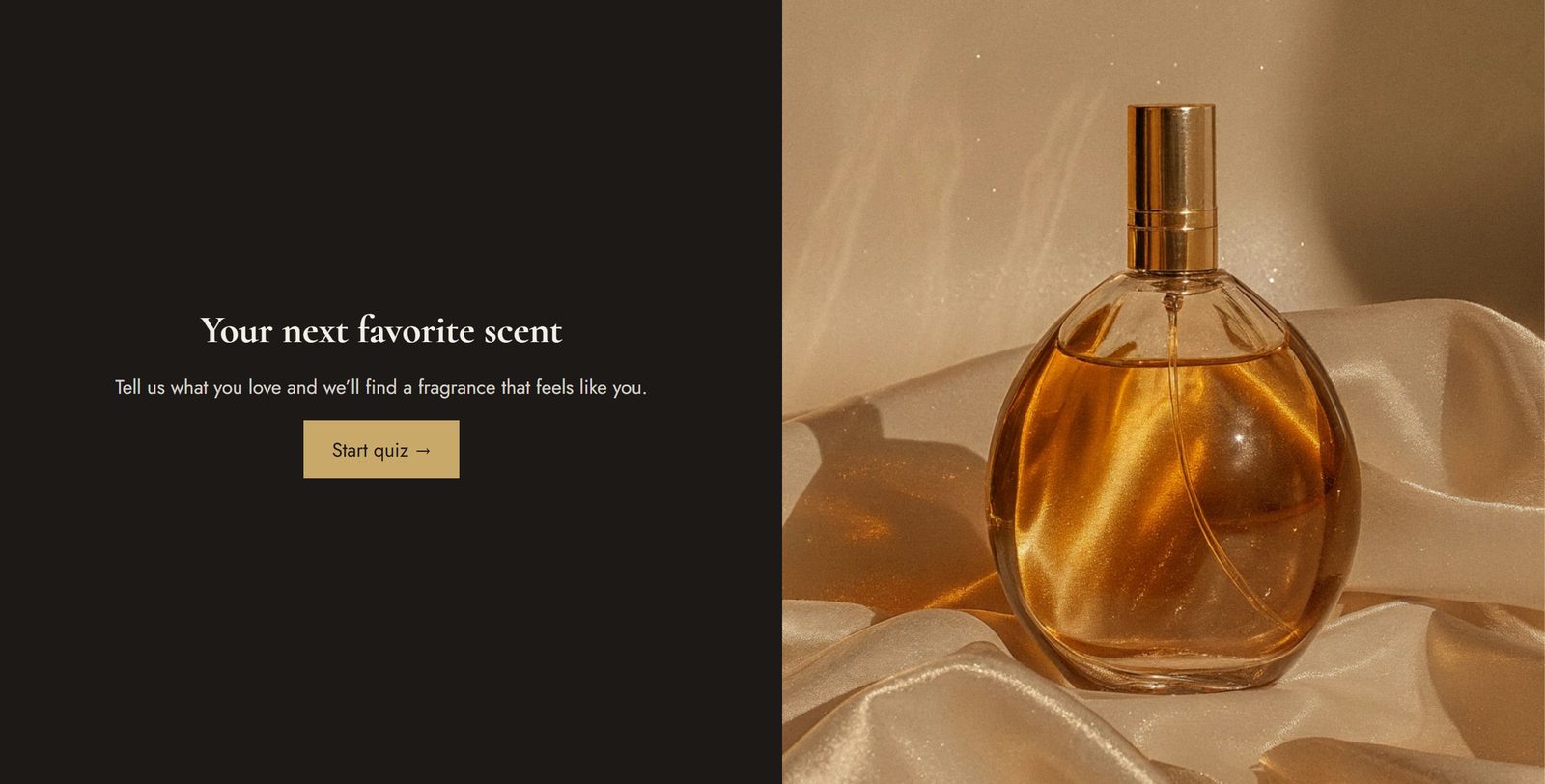 The Fragrance finder template's dark start page