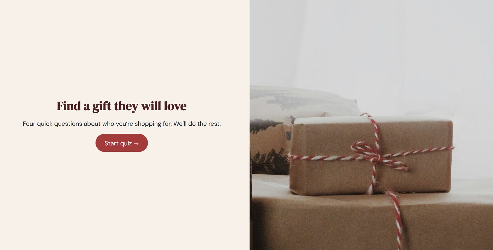 Gift finder template start page