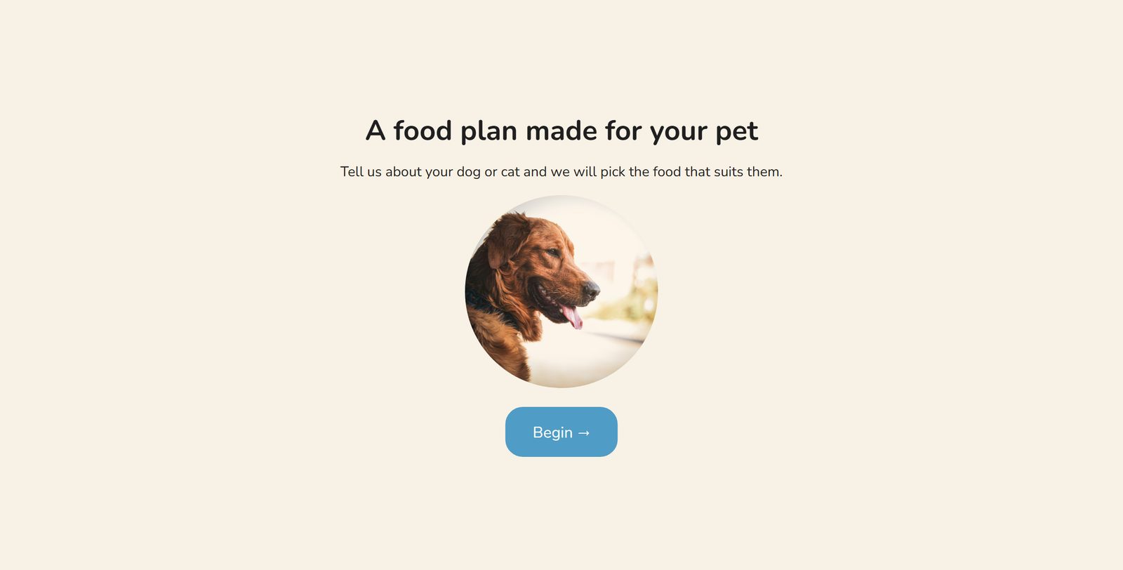 Pet food finder template start page