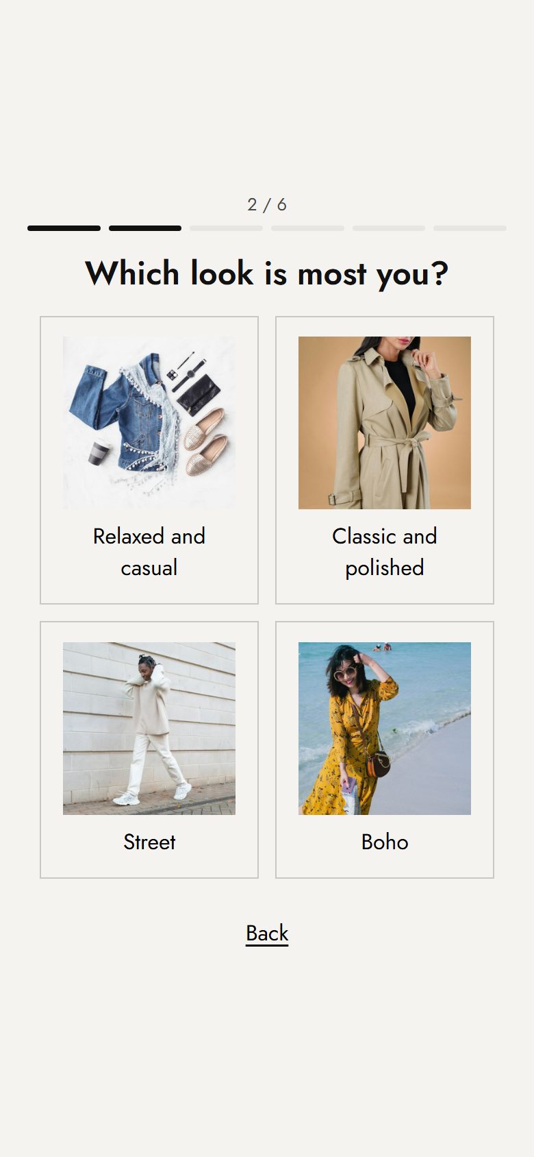 The Style finder template on a phone